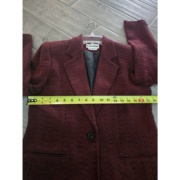 Women's‎ Joan Leslie Tweed Suit Blazer Jacket Burgundy Black Herringbone Pattern - Picture 8 of 8